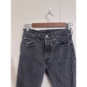 Levis 501 Skinny Jeans Womens 25x30 Washed Black Charcoal High Rise Button Fly